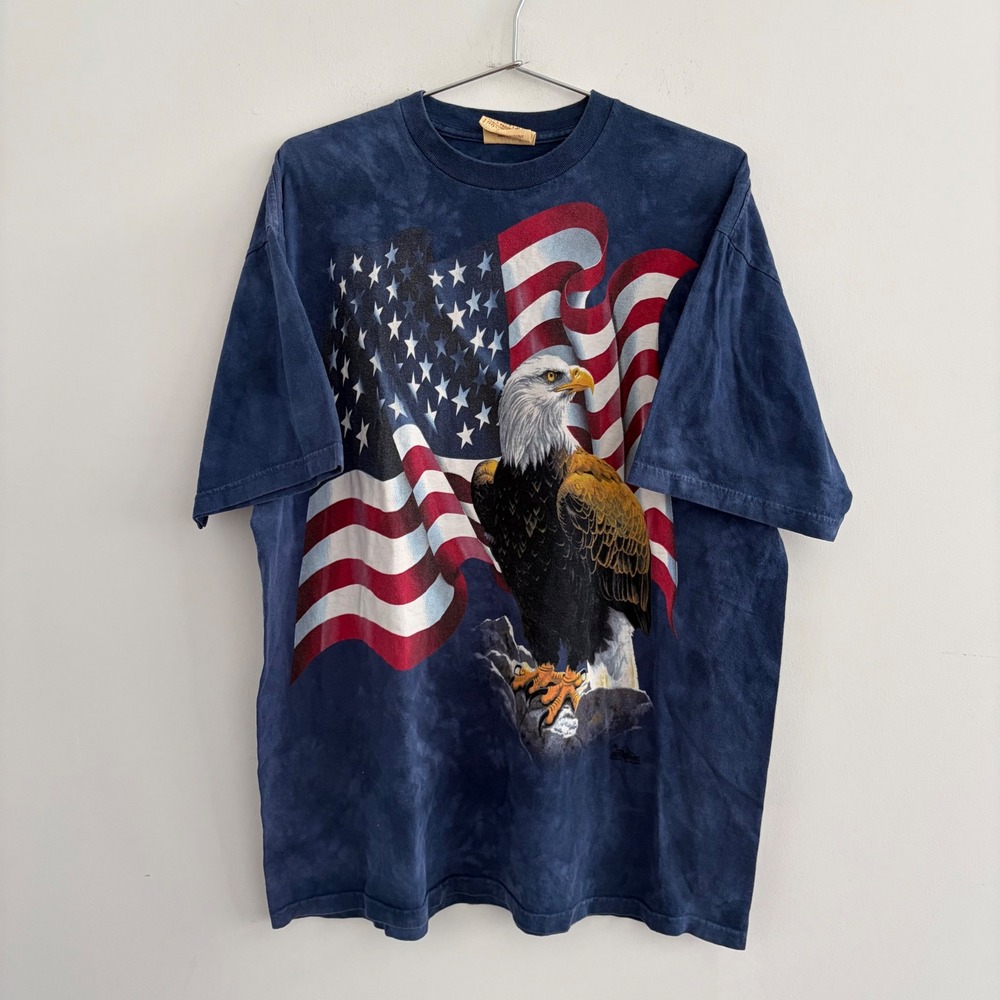 The Mountain Eagle American Flag Tie Dye T-Shirt Blue XL Mens Short Sleeve